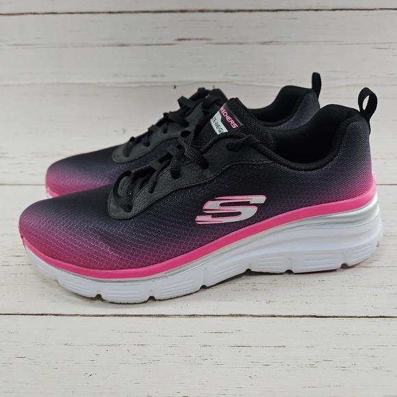 Skechers Womens Size 9 Fashion Fit Build Up Black Pink Lite Weight Sneakers - Picture 1 of 10